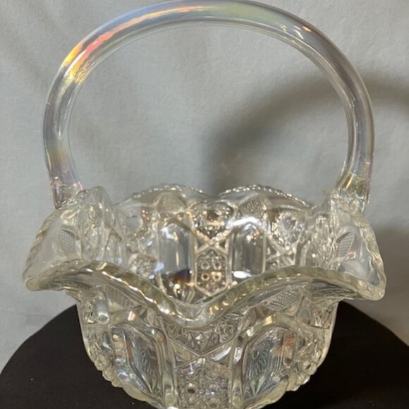 Vintage Bridal Basket‎ Iridescent Carnival Glass by L.E. Smith Quintec Design - Picture 2 of 7